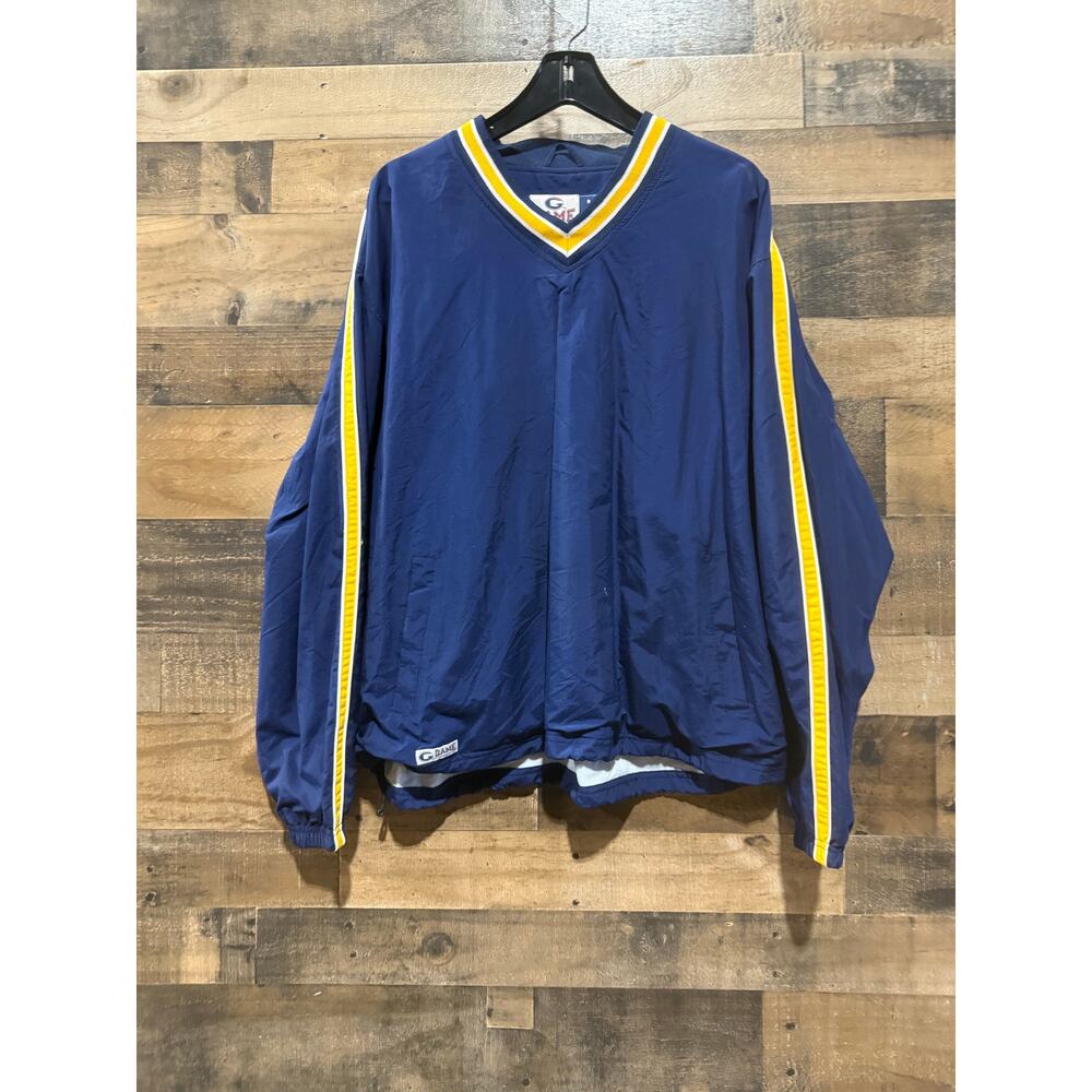 Vintage Sportswear Pullover Windbreaker – Navy Blue with Yellow - Large